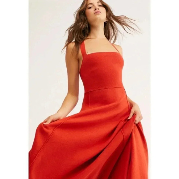 NWT Free People Dreamer Strappy Midi Dress Criss Cross Halter knit in Black - Picture 14 of 15